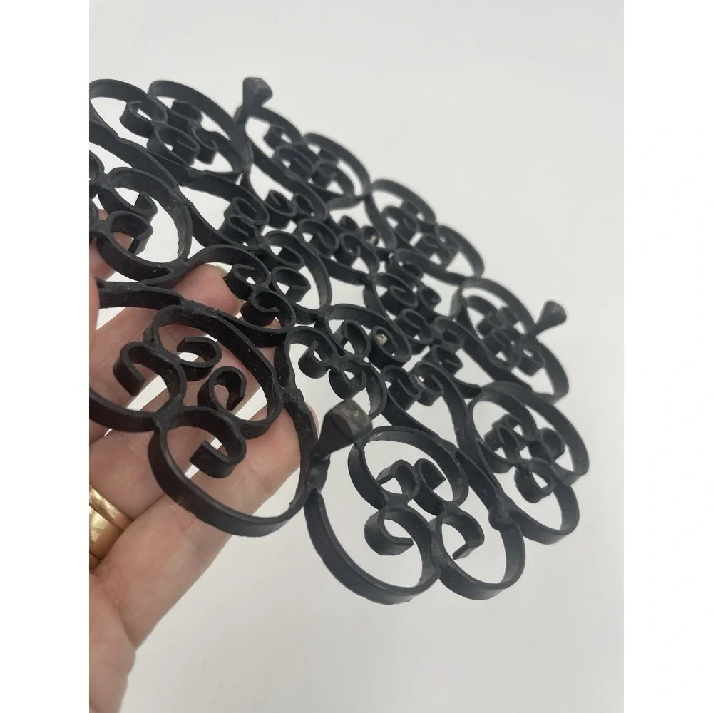 Vintage Footed Scroll Wrought Iron Black Trivet Hot Pad Or Riser for Plant Stand